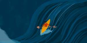 Illustration of a boy rowing a boat